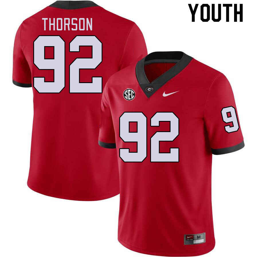 Youth #92 Brett Thorson Georgia Bulldogs College Football Jerseys Stitched-Red - Click Image to Close